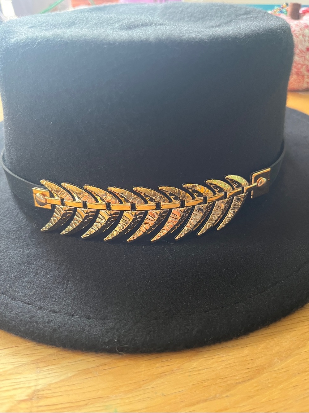 Black Felt Dress Hat w/removable, decorative gold trim